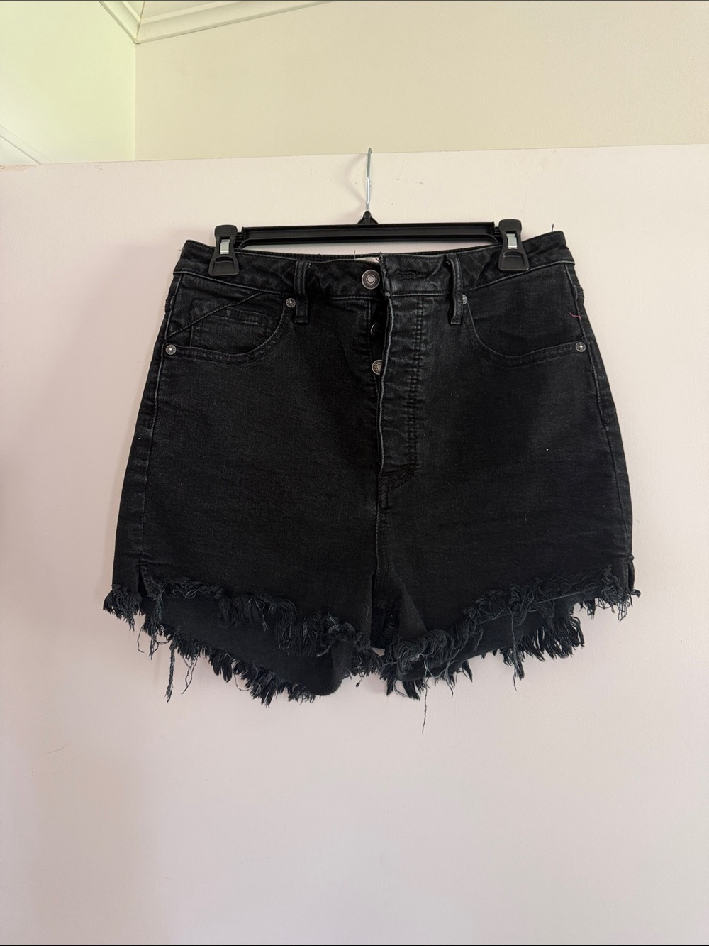 Free People High-Rise Black Frayed Hem Denim Shorts